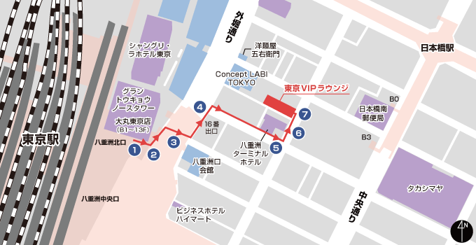 東京VIPラウンジ - 東京駅（地上）ルート -の地図
