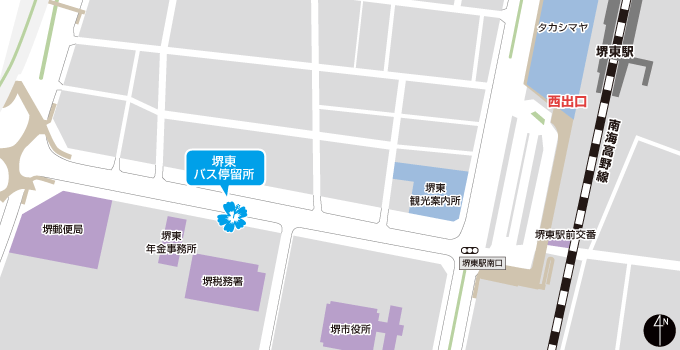 堺東 バスのりば（堺税務署前）降車地周辺の地図