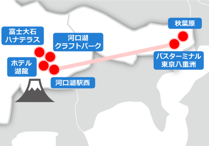 VIPライナー河口湖便 運行ルート